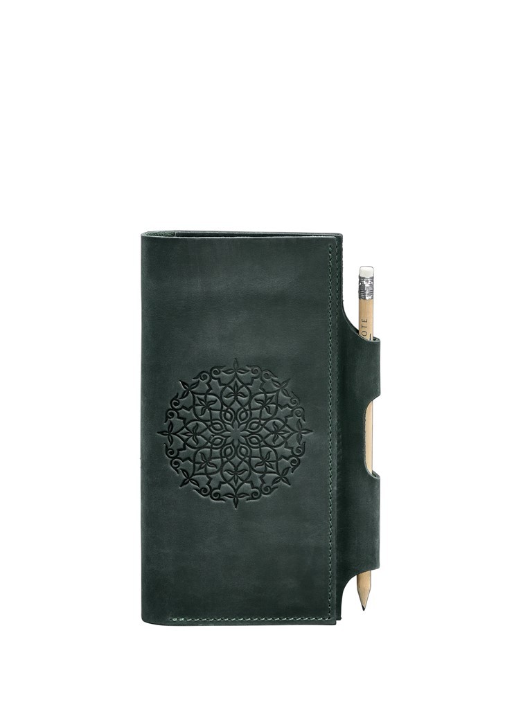 Leather travel document holder green with mandala 3.0 bntk3izman
