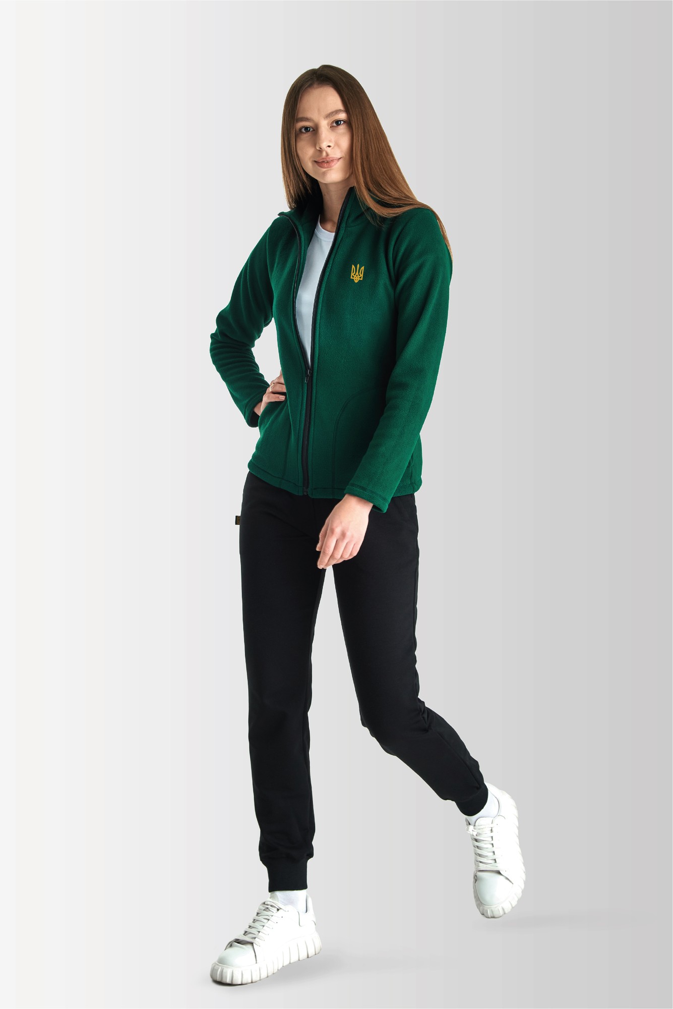 Women's green fleece jacket vigo 200 with trident 27618 from Vsetex