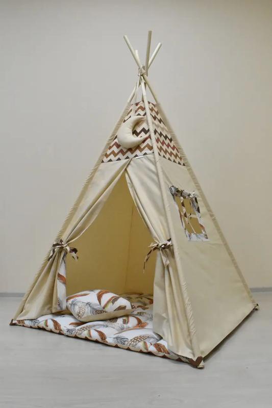 Wigwam baby "big brown feathers", full set, 110x110x180cm, beige, suspension month as a gift