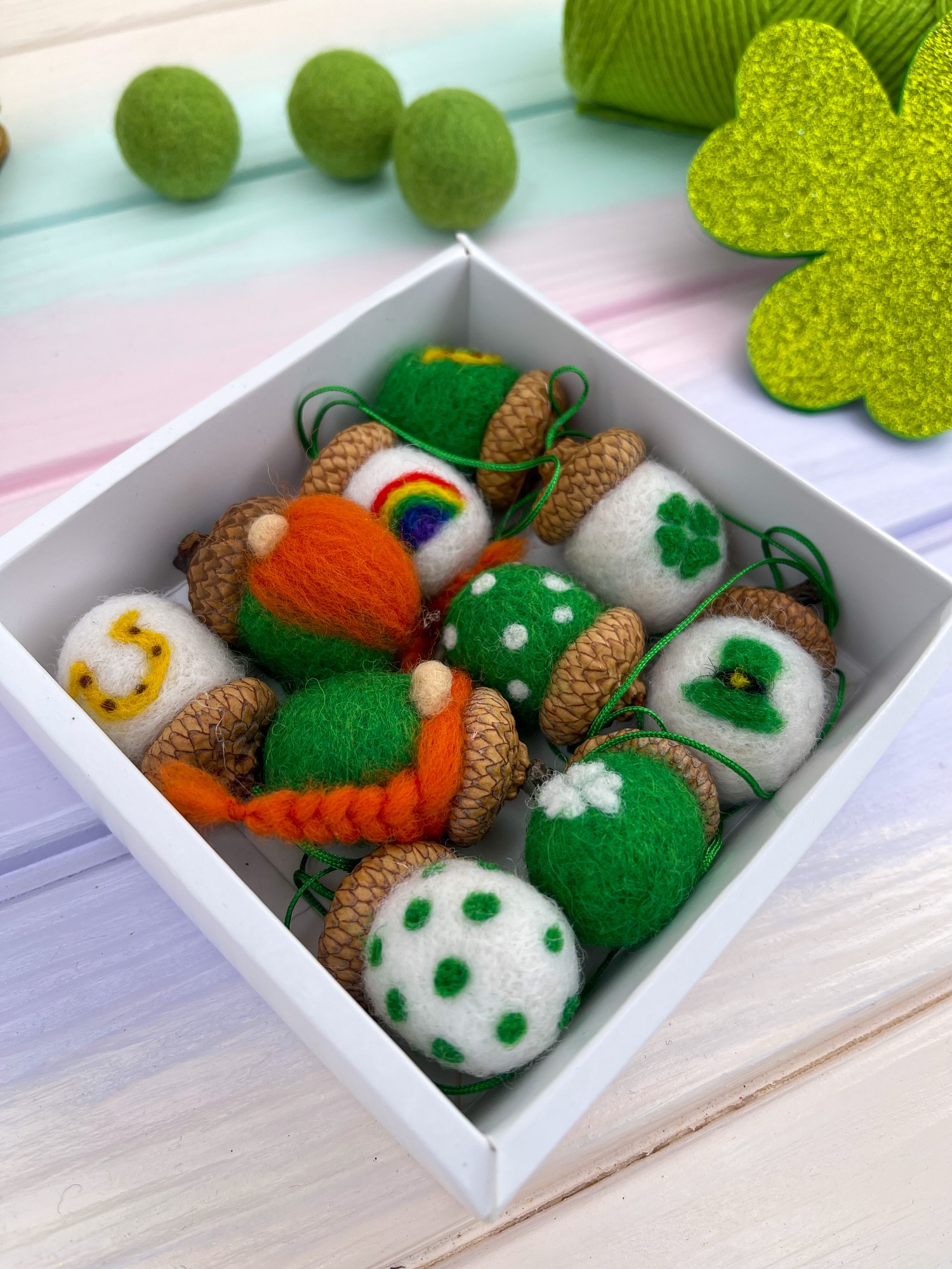 St. Patrick's Day acorns ornaments Set of 10