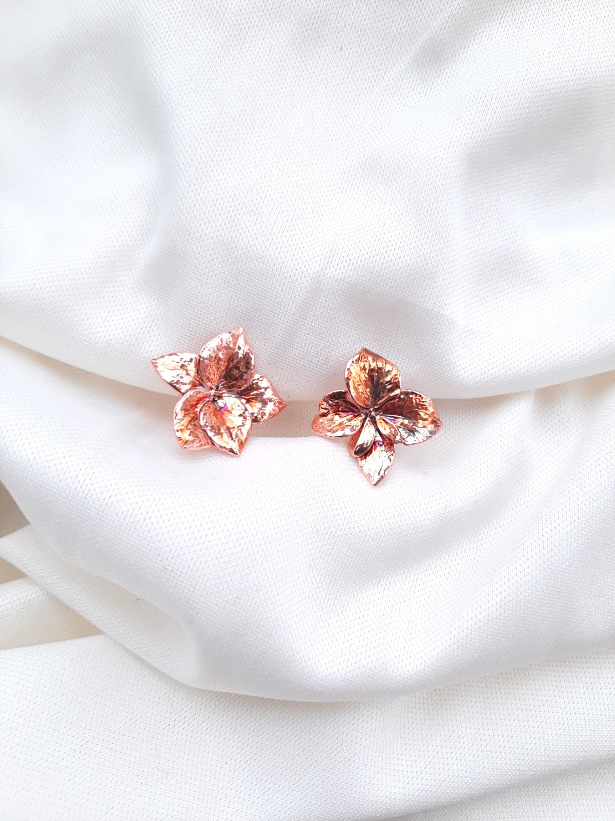 Real Hydrangea flower earrings electroformed copper.