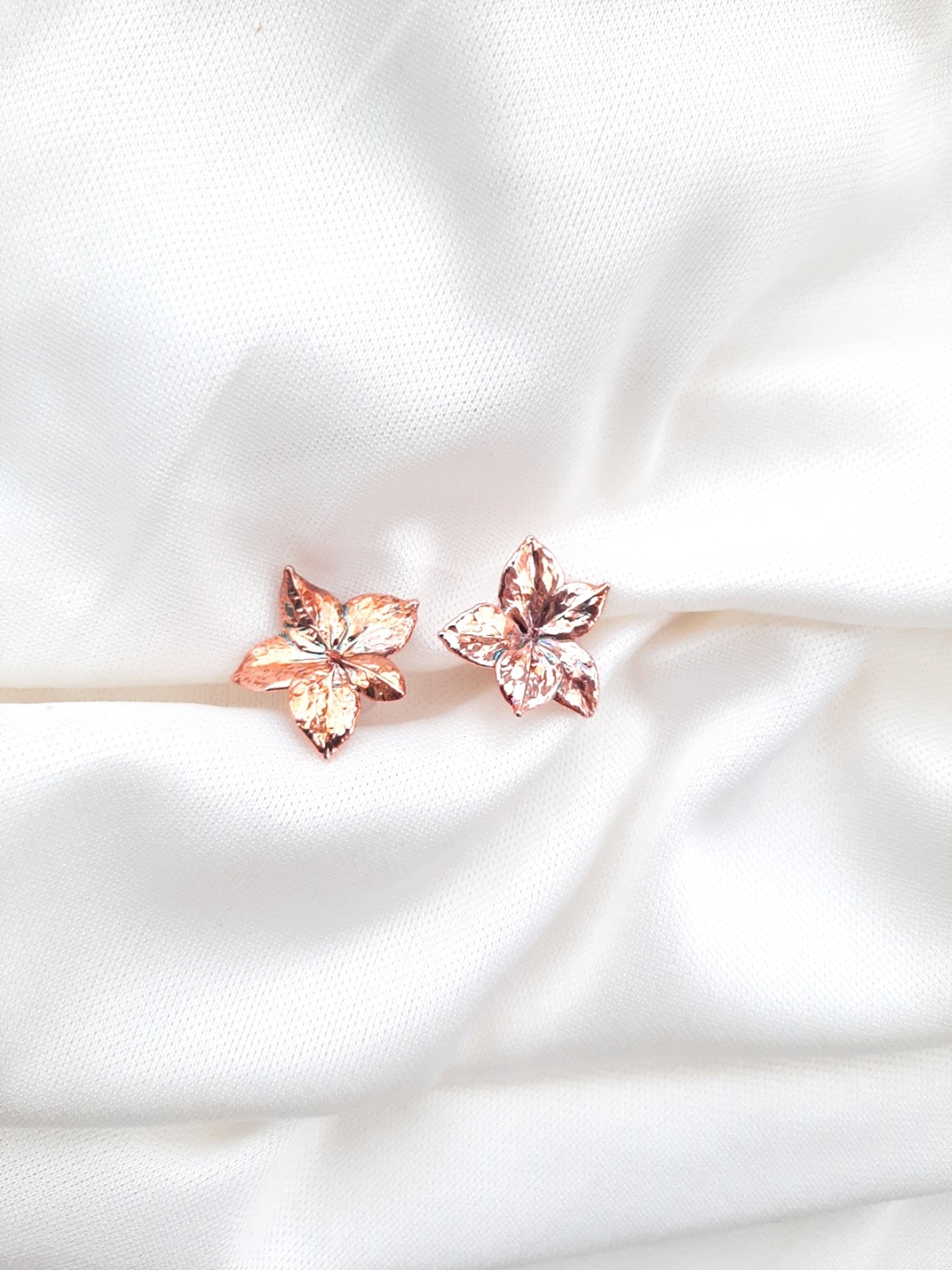 Real Hydrangea flower earrings electroformed copper.