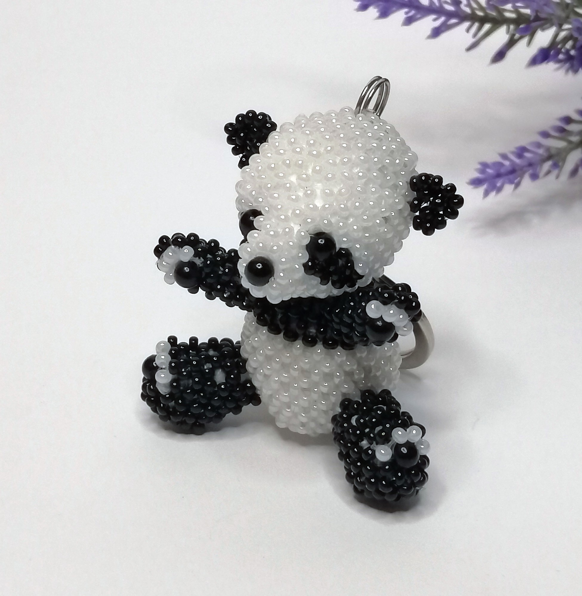 Handmade Beaded keychain    Bead figurine, panda, beaded souvenir,  Keyring