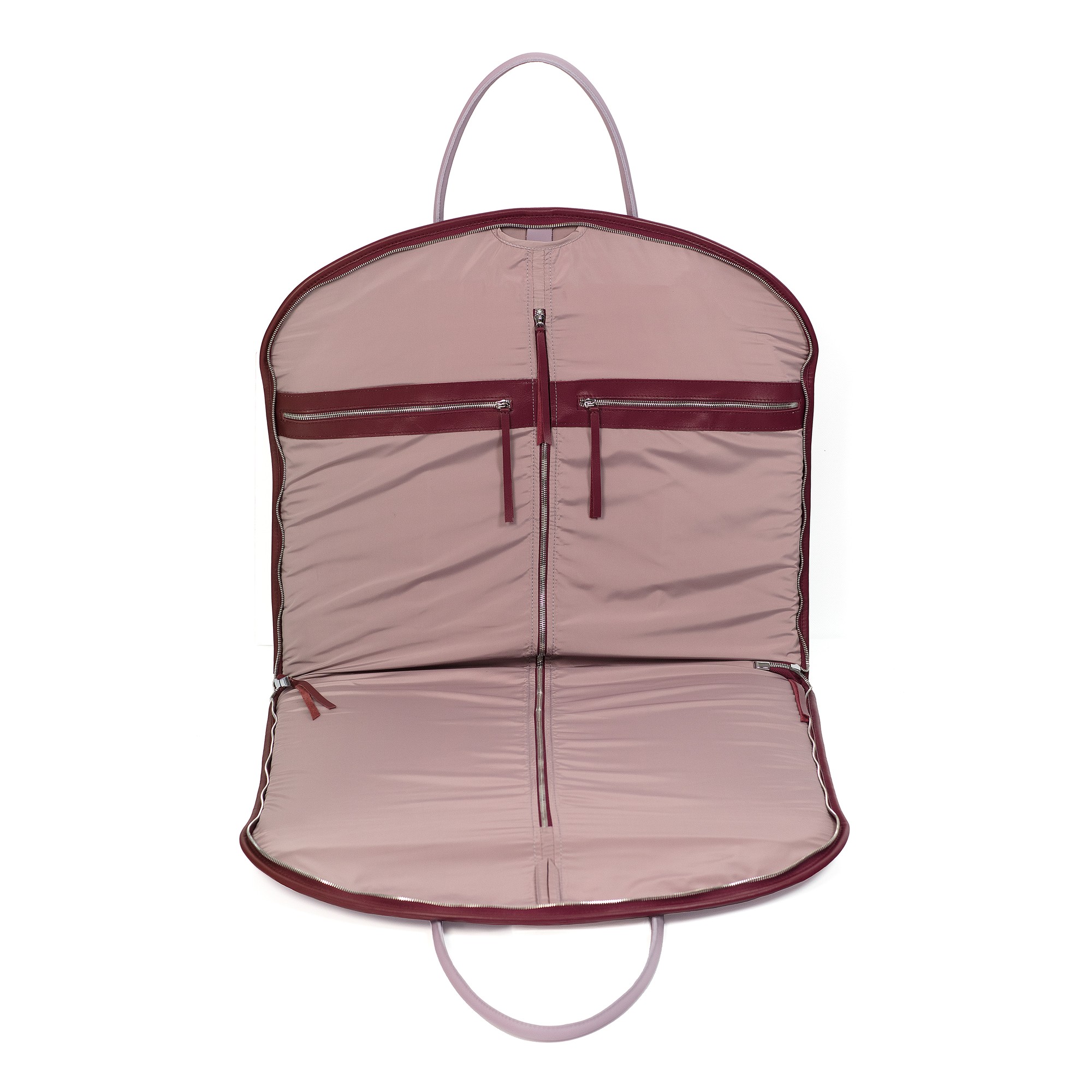 Leather hanging garment bag for travel lavander+dark red - 27958