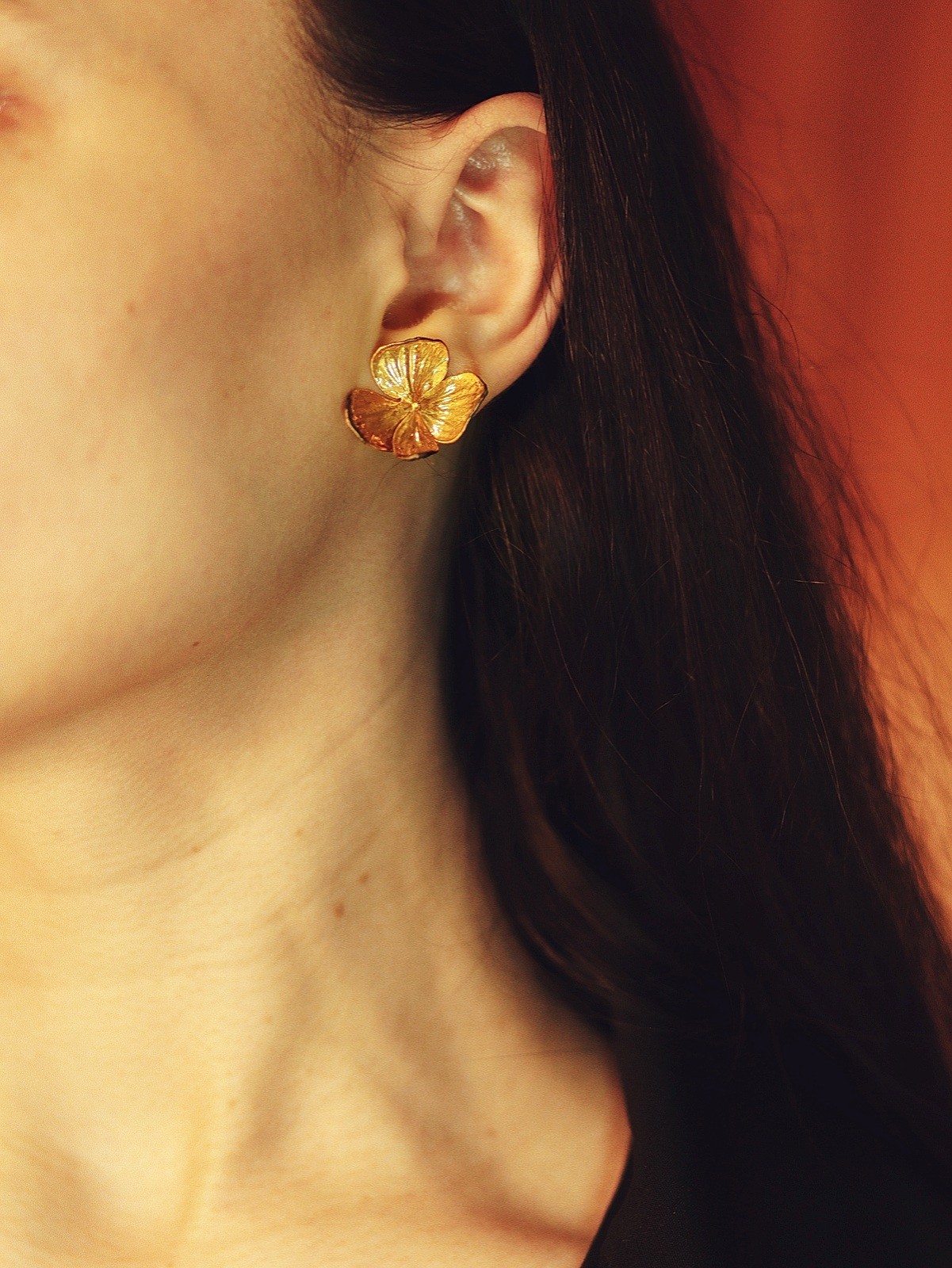 Real Hydrangea flower earrings electroformed copper and pure gold