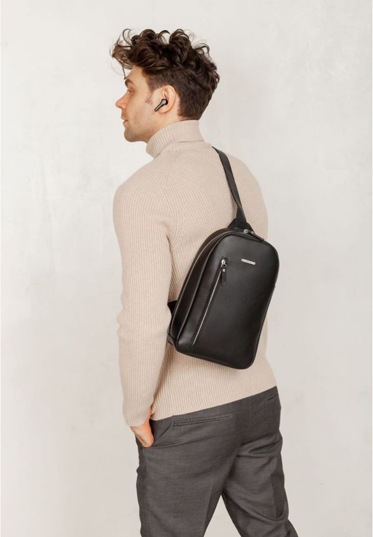 Black leather men's backpack on one shoulder Chest Bag (BN-BAG-42-g)