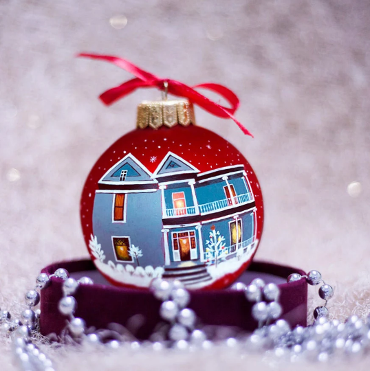 Custom house ornament, hand painted on red glass bauble by photo, couple gift - 28299 from 