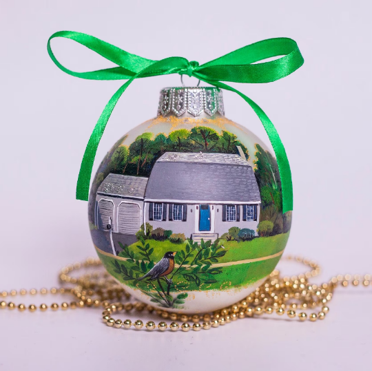 Custom house ornament, hand painted on silver glass bauble by photo, realtor gift for buyers 