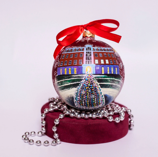 Custom house ornament, Hand Painted on Red Glass Bauble by Photo, College Graduation Gift