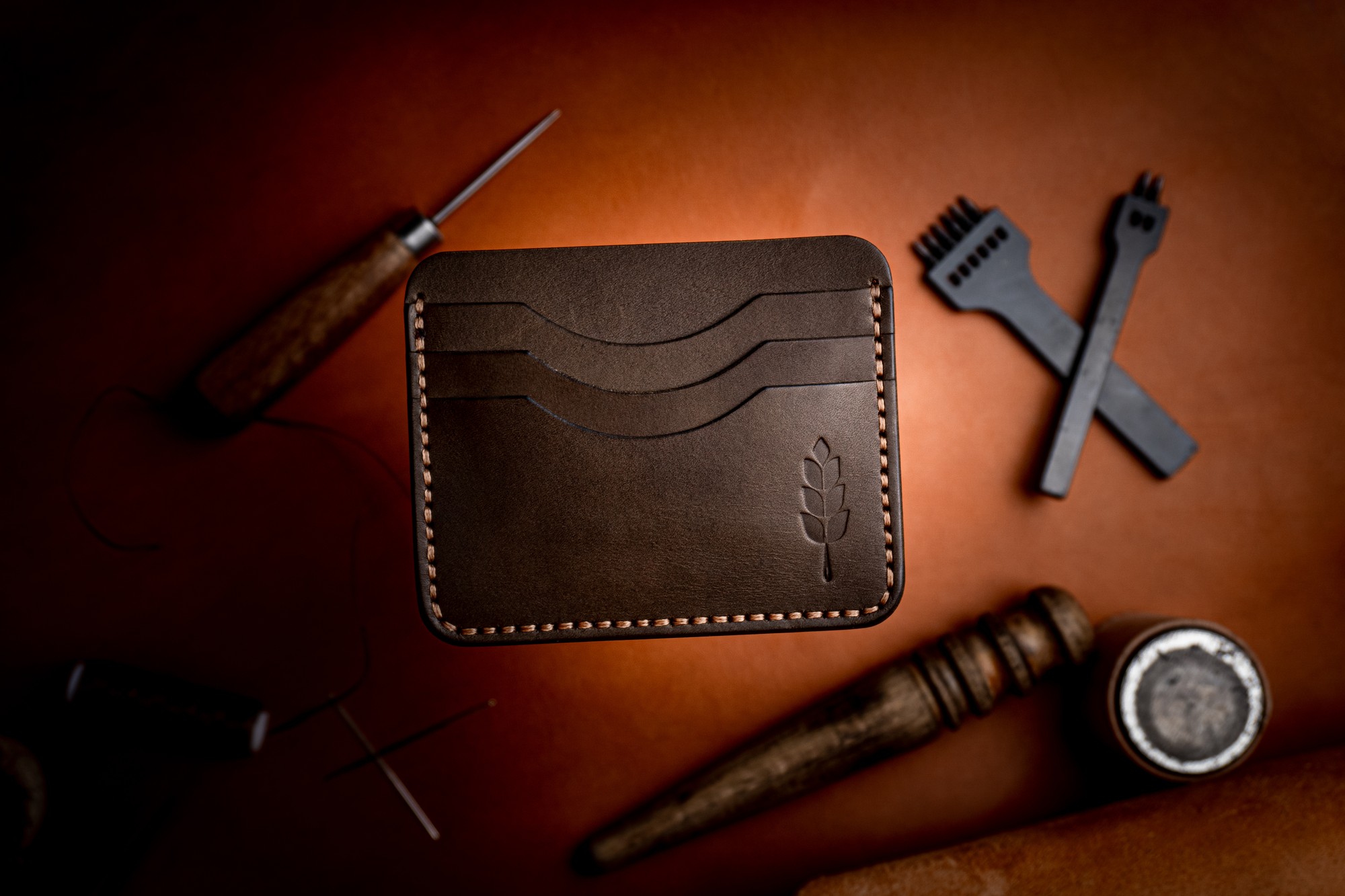 6 Card Slim Leather Card Holder, Minimalist Leather Wallet for Men