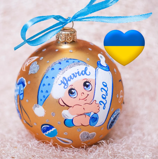 Baby boy first christmas hand painted ornament, new parents gift
