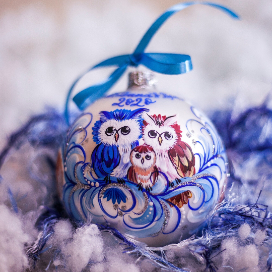 Owl Family Hand Painted Ornament, Personalized Bauble, Baby Christmas Gifts