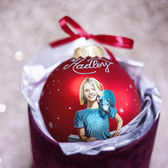 Personalized Red Ornament with child, Portrait by photo gift – One person