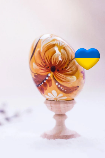 Petrykivka Gold Flower Easter Egg and Stand, Ukrainian Pysanka