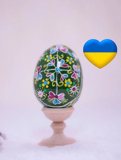 Pink Yellow Green Easter Egg and Stand, Ukrainian Pysanka