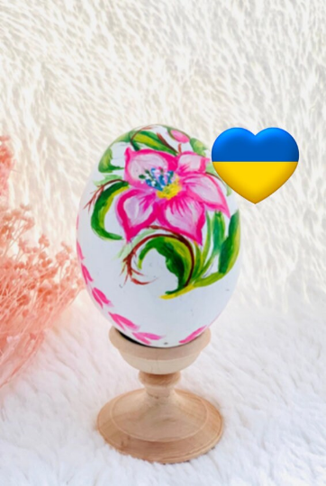 Lotus Floral Easter Egg and Stand, Ukrainian Pysanka