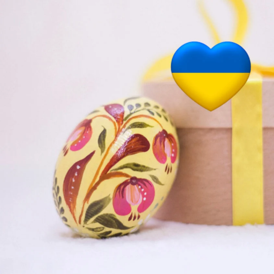 Yellow Floral Easter Egg and Stand, Ukrainian Pysanka
