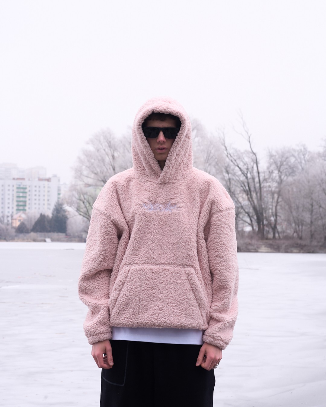 Warm oversized hoodie OGONPUSHKA Toxic pink