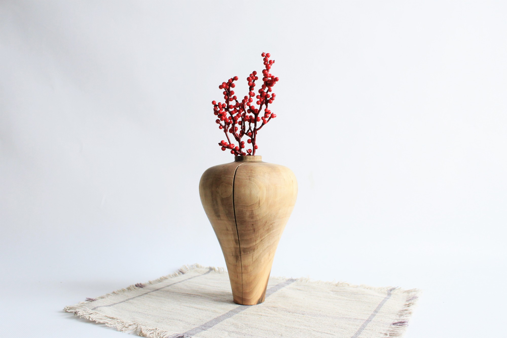decorative vase in rustic style, handmade unique wooden deco