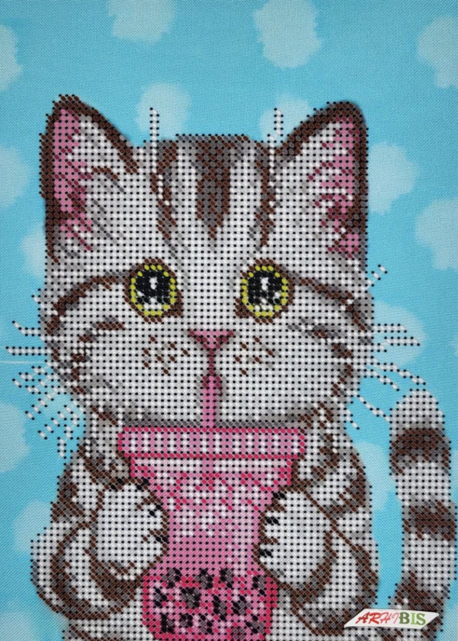 Cat With a Drink Kit Bead Embroidery a5-d-487