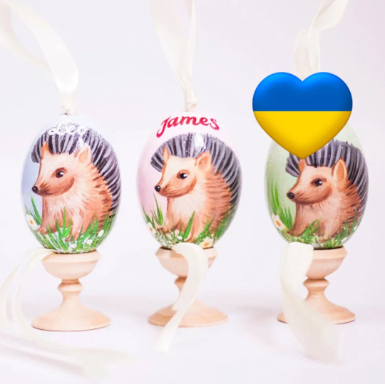 Hedgehog Easter Egg and Stand, Ukrainian Pysanka