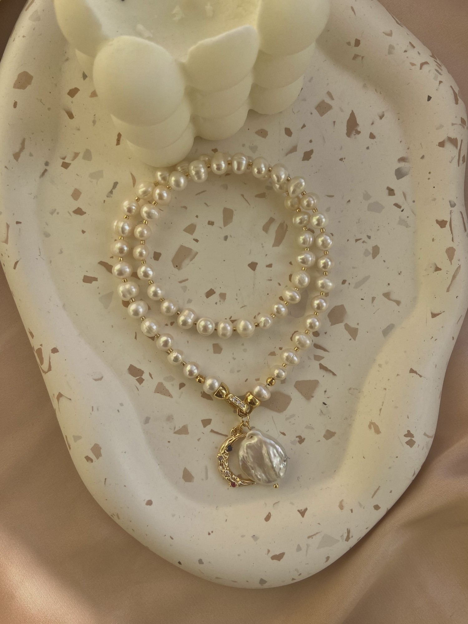 Real pearl 24k gold necklace, pearl choker - 29170 from Nani Brooches ...