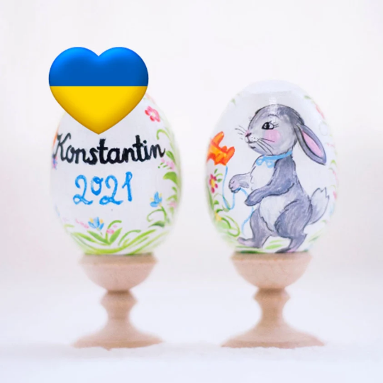 Bunny with Airplane Easter Egg and Stand, Ukrainian Pysanka