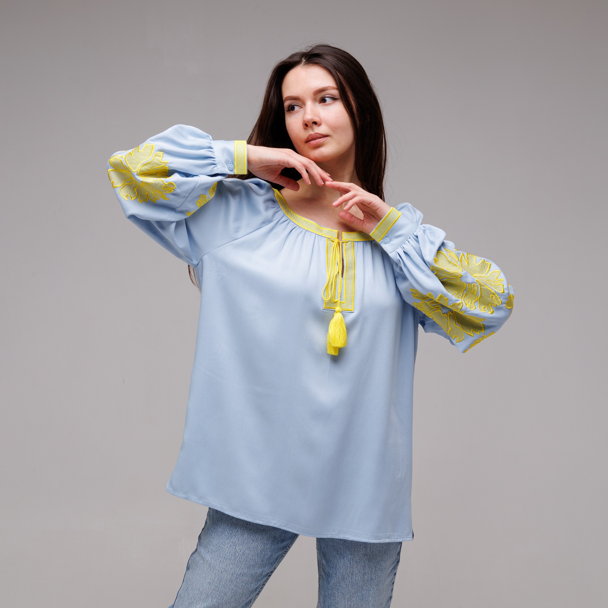 Women's embroidered blouse "Victory" blue-yellow