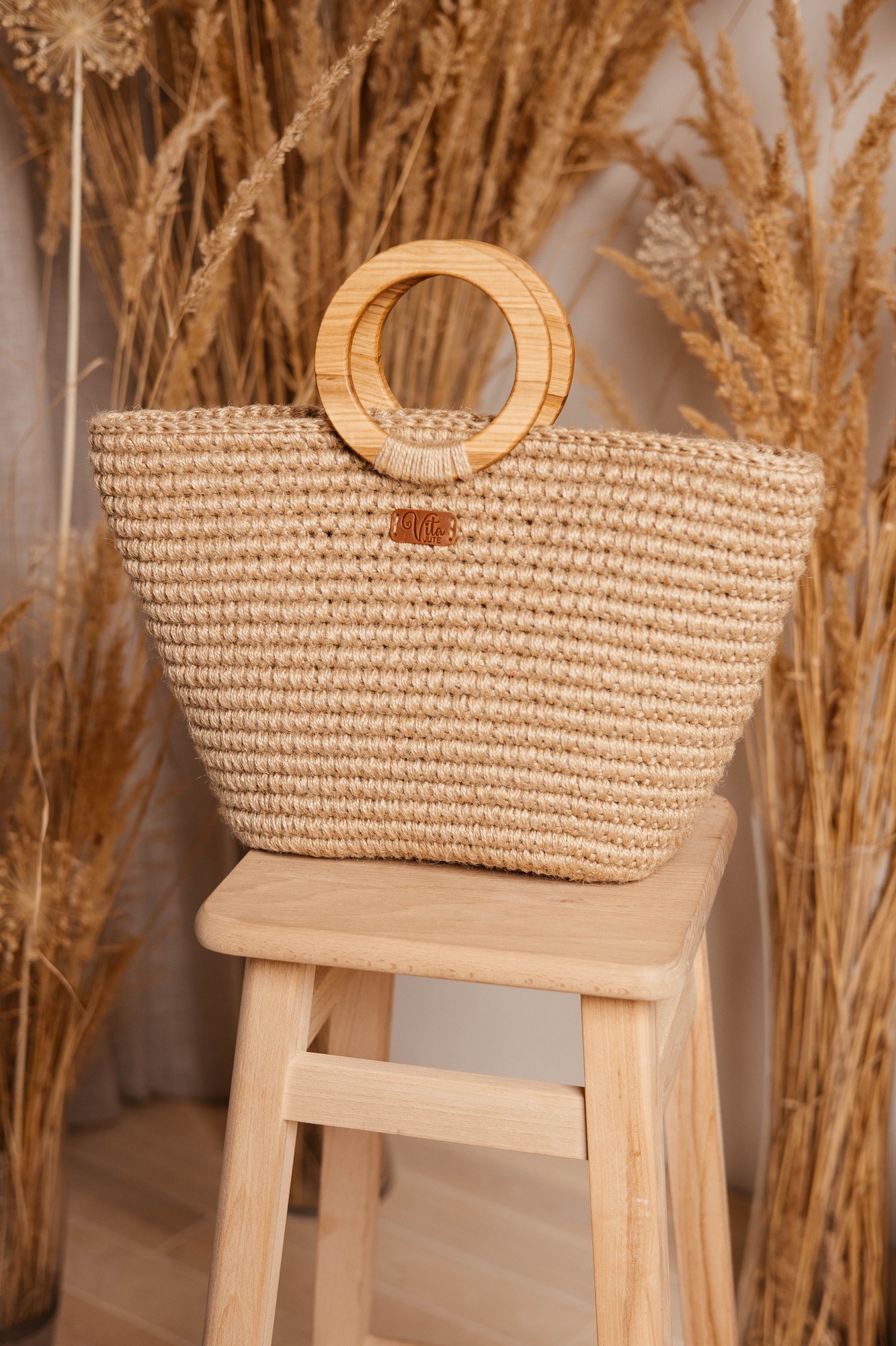 Handmade jute knitted bag made from eco-friendly jute