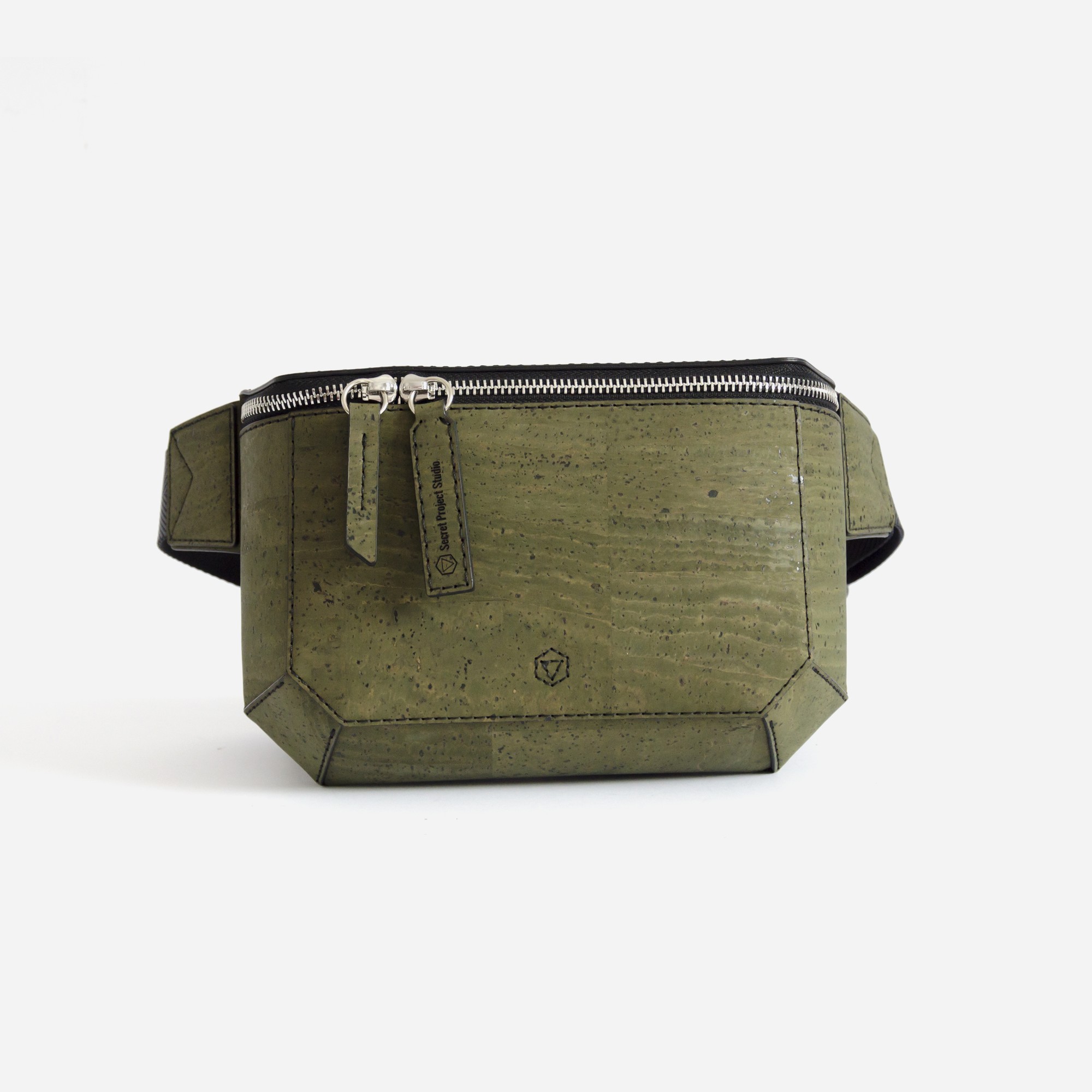 Natural cork chest bag Veikata in army green color