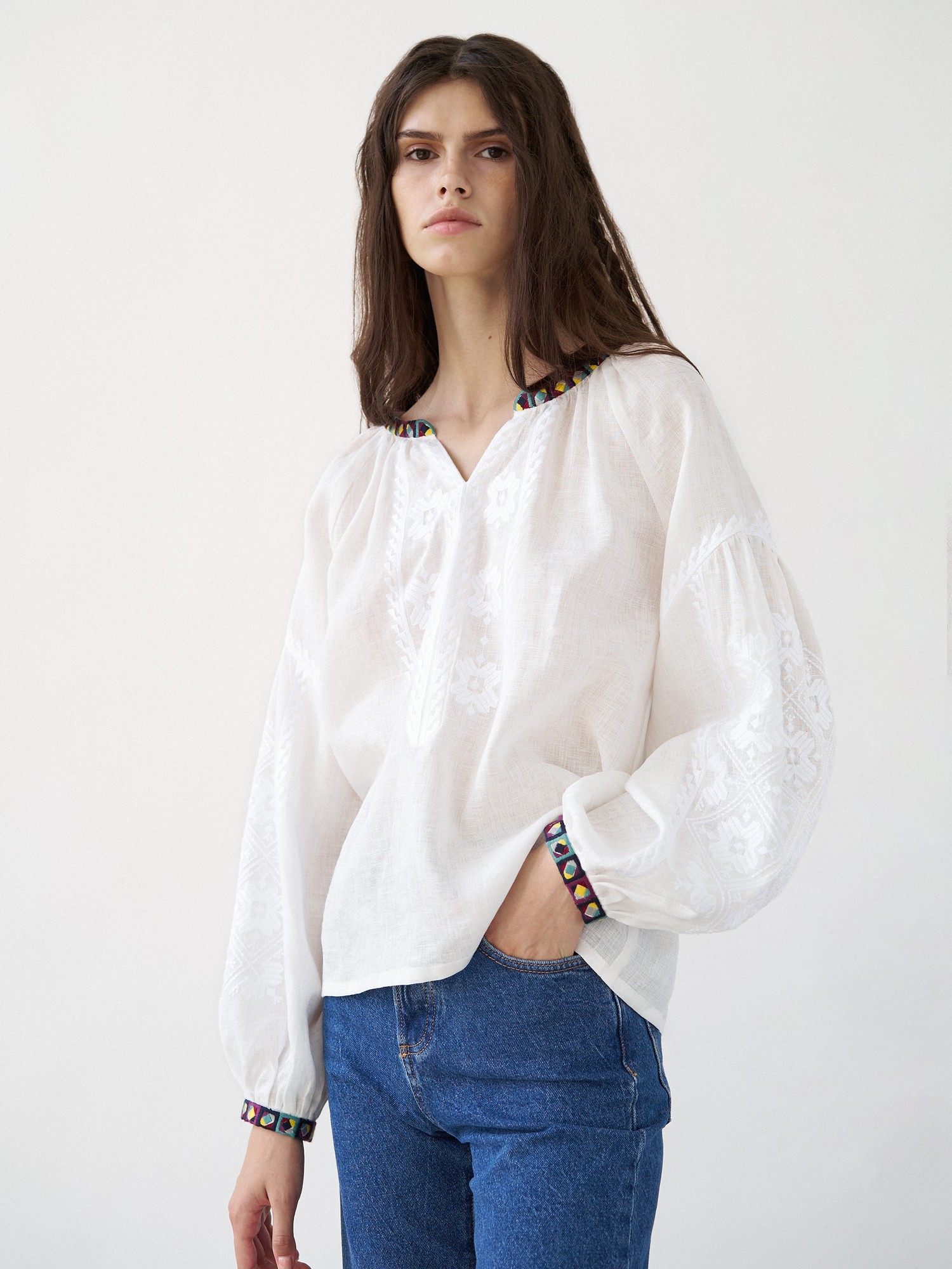 White embroidered shirt siayvo - 30286 from Etnodim with donate to u24