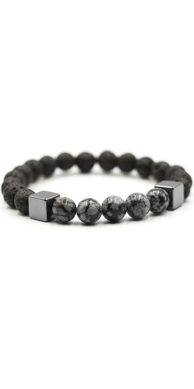 Men's frigus bracelet from natural stones of obsidian, hematite, lava stone