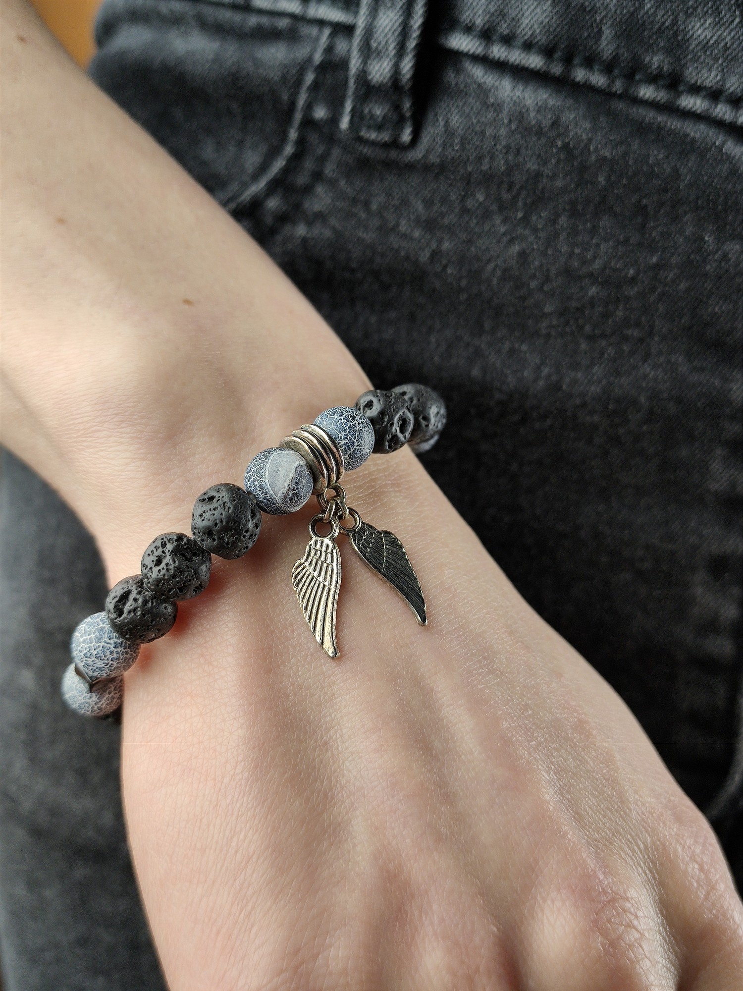 Bracelet with natural minerals and pendant "Wings"