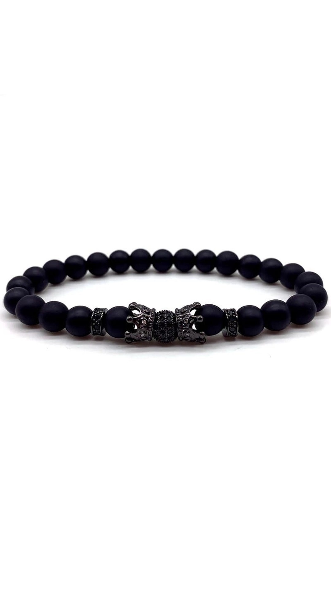 Elite shungite bracelet with black ball and crowns (90082)