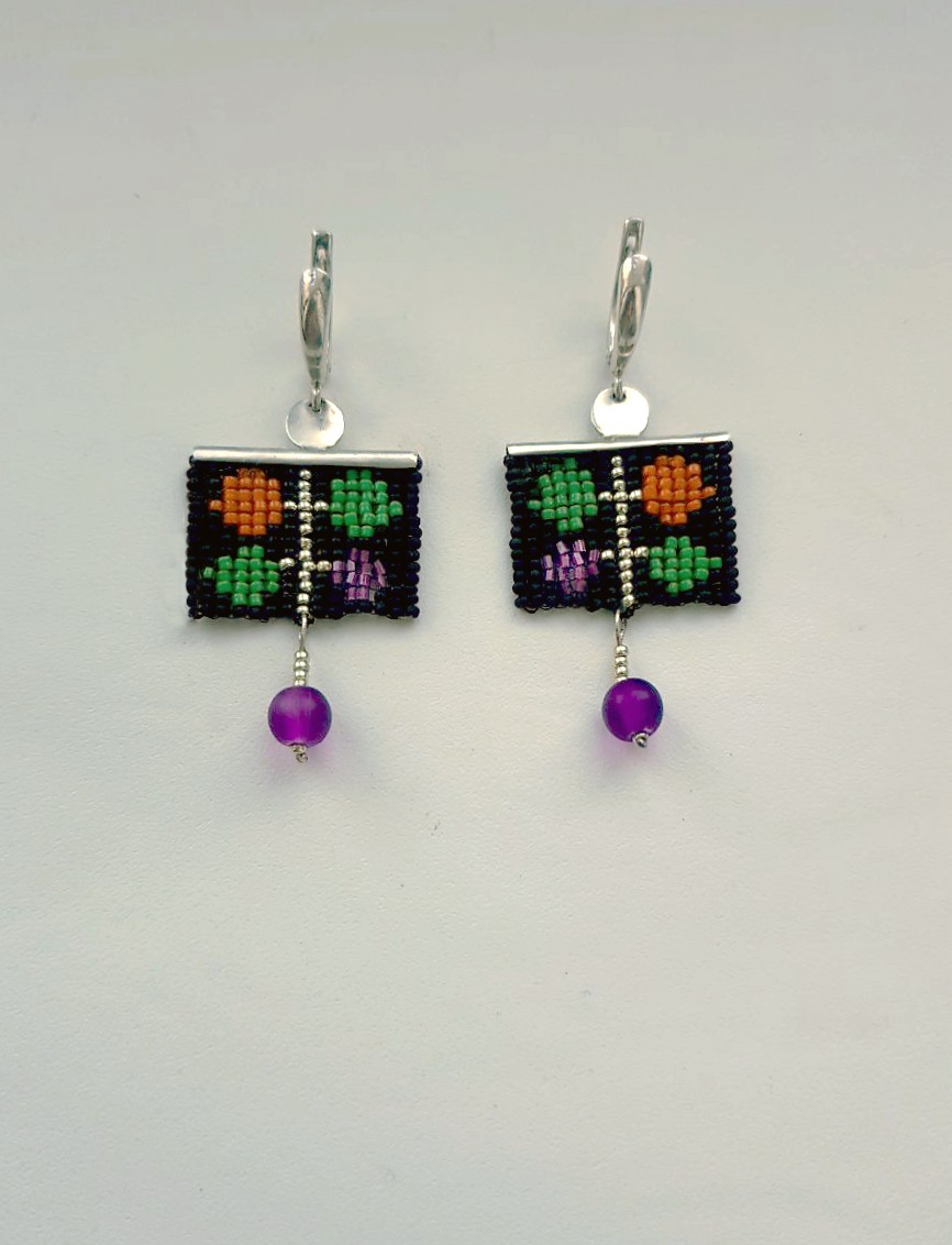beaded square earrings  Purple currant