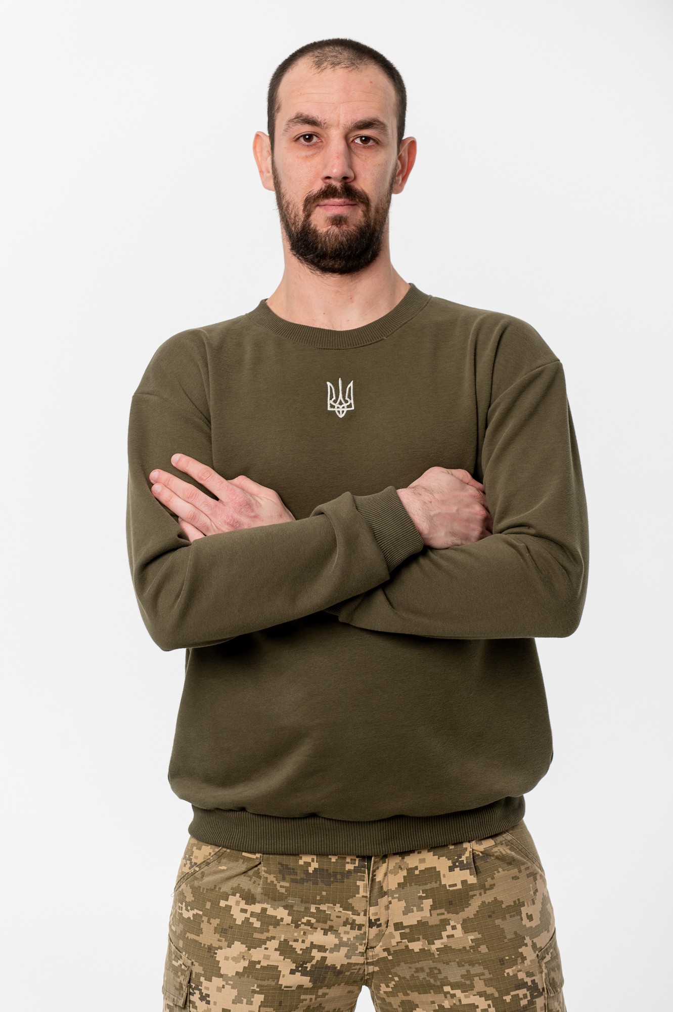 Men's sweatshirt with embroidery "Classic tryzub" khaki