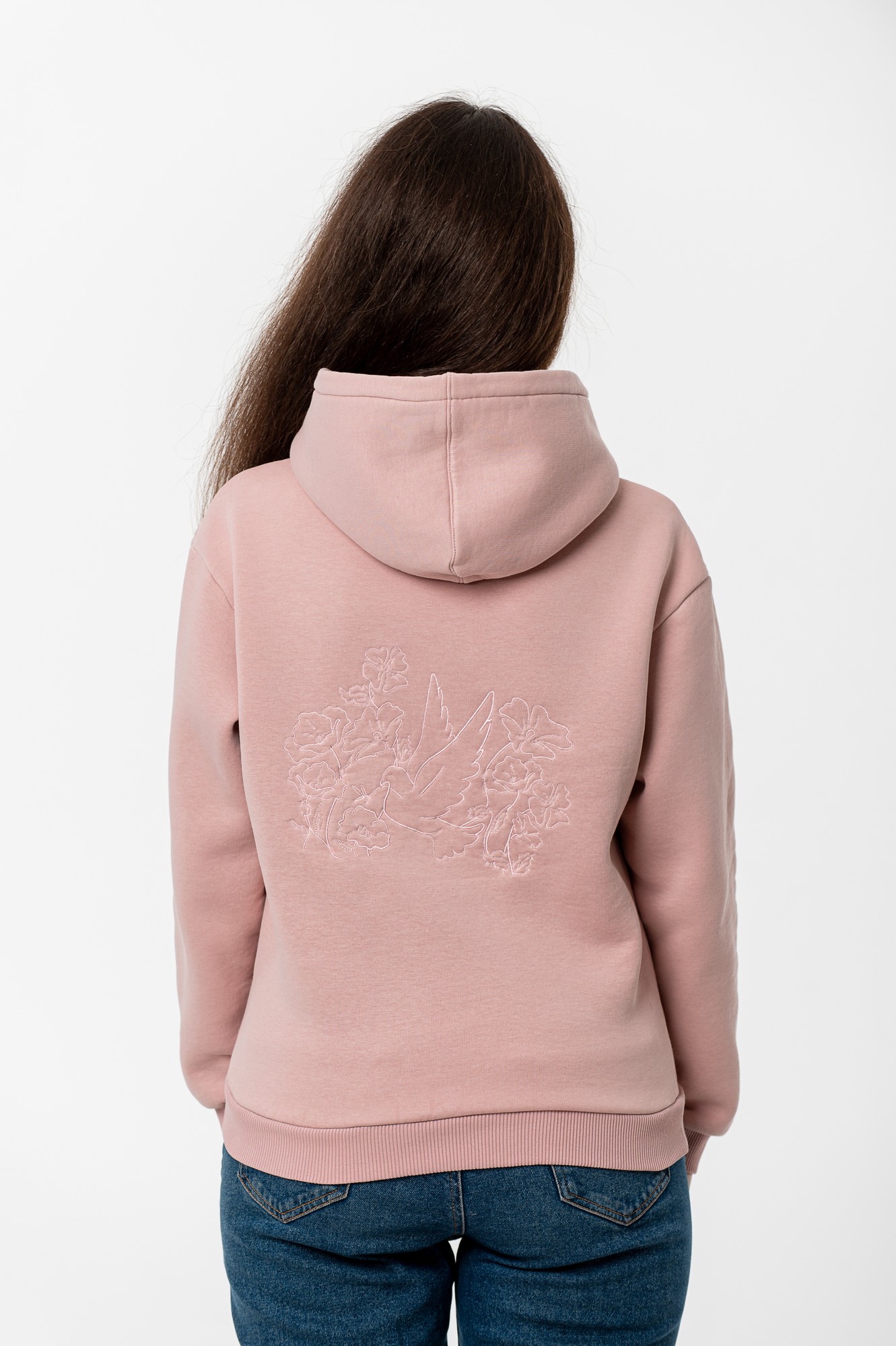 Women's hoodie with embroidery "Dove of peace" pink