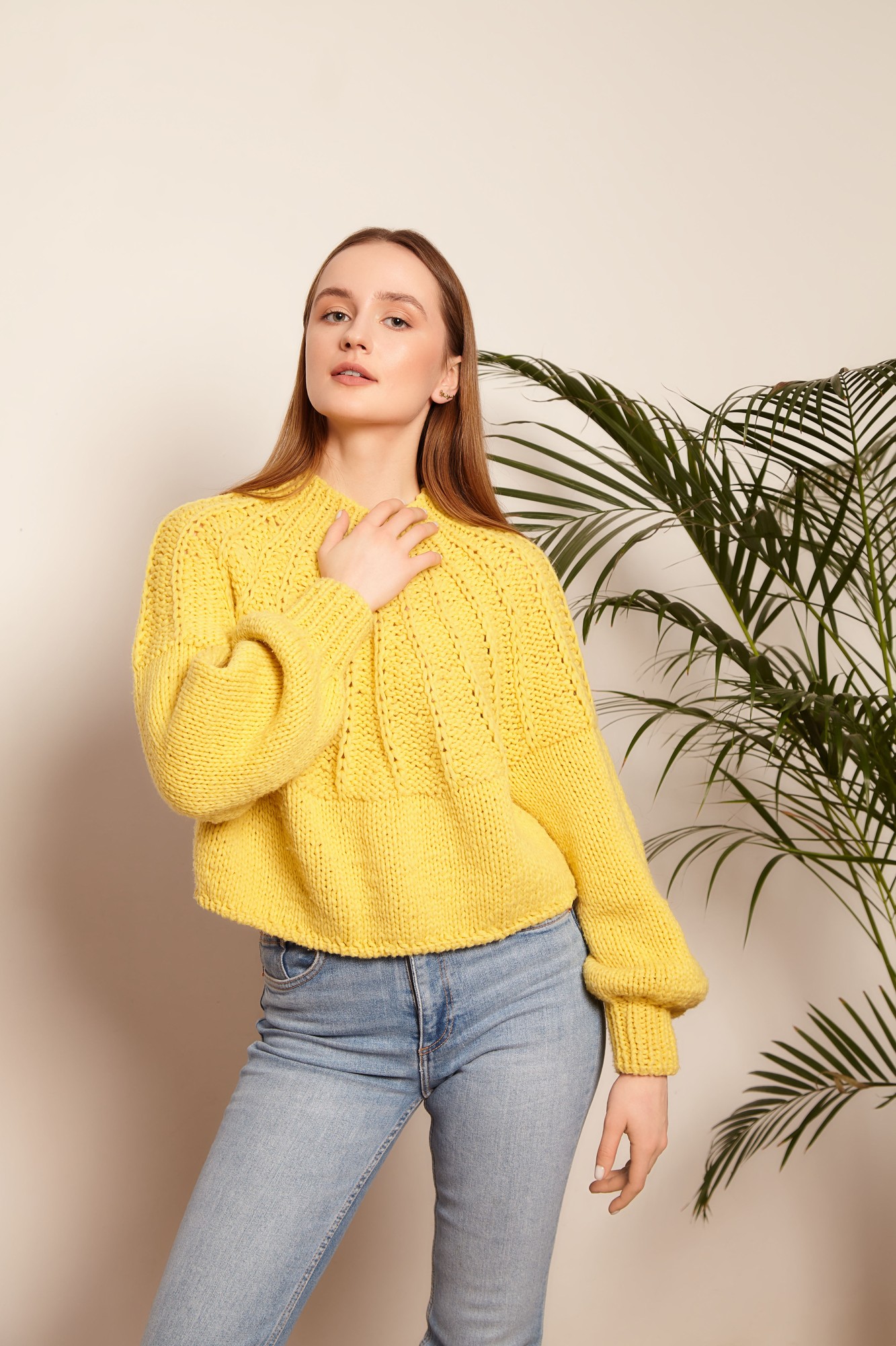 Yellow hand-knitted sweater