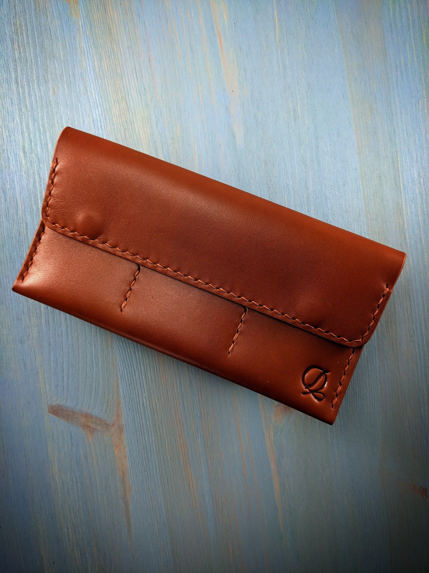 Long wallet, purse, portmone, handmade, made of genuine leather, cognac color