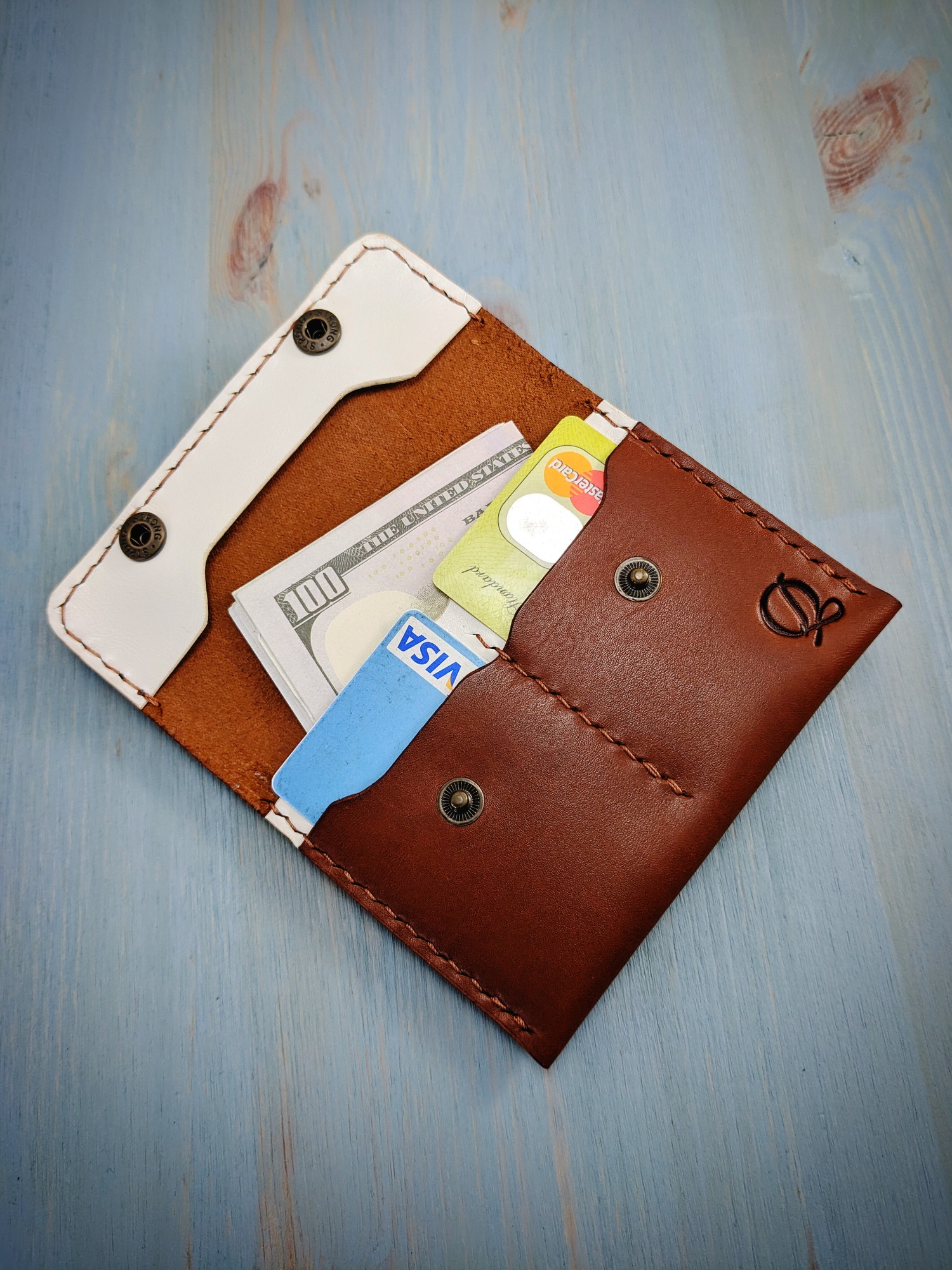 Cognac color, mini wallet, handmade, made of genuine leather