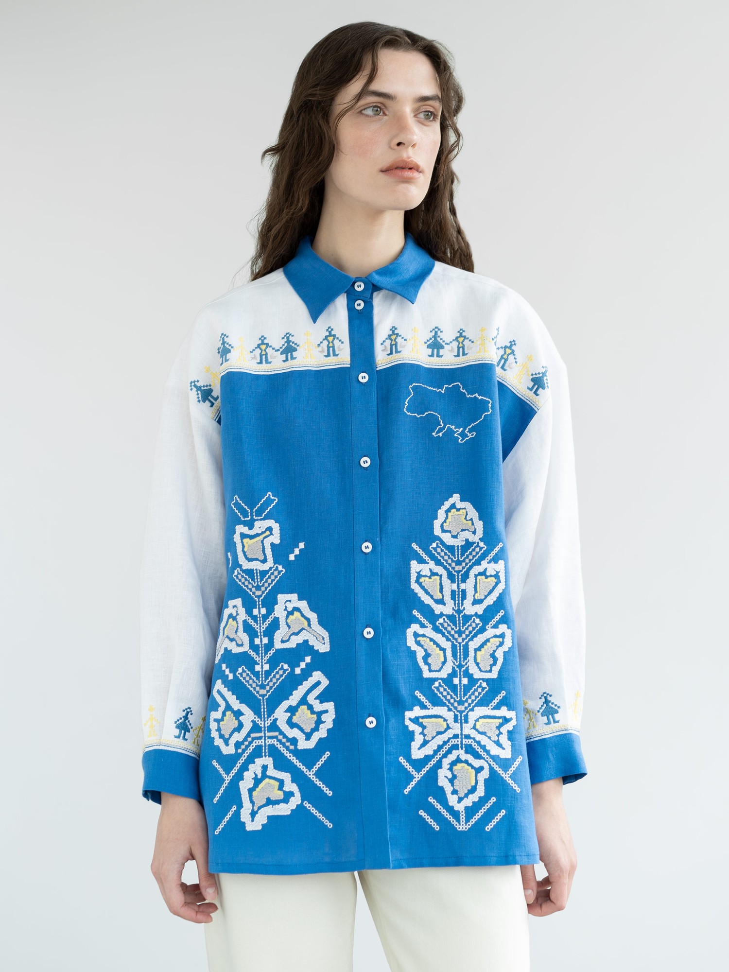 Linen shirt with embroidered cities-heroes Smilyvist