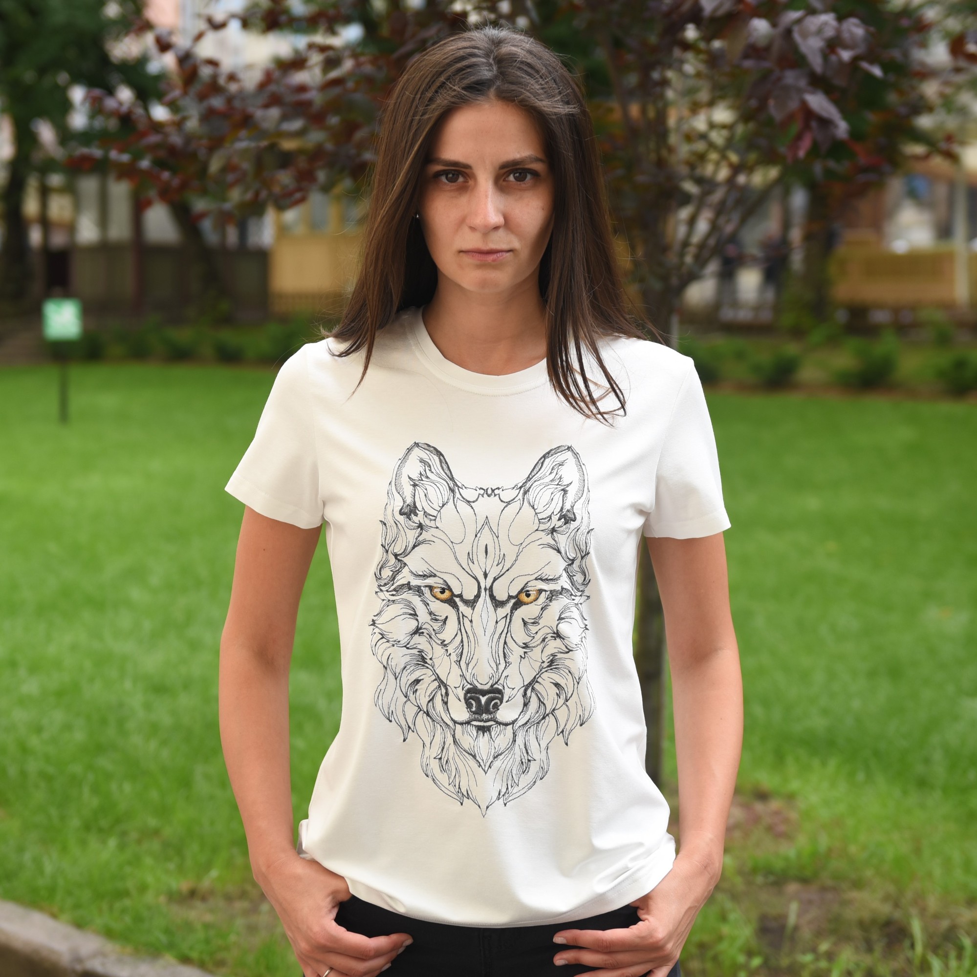 Women's T-shirt with embroidery - "Wolf"