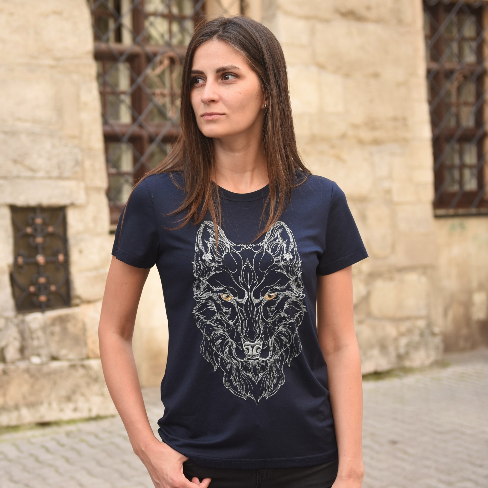 Women's T-shirt with embroidery - "Wolf"