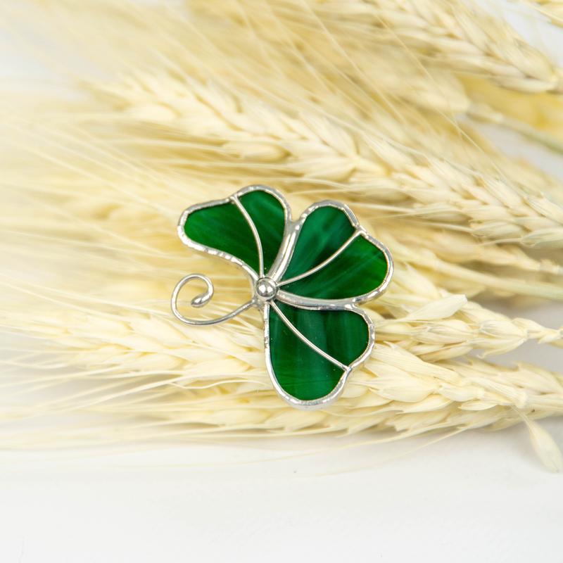 Pin three leaf clover stained glass costume jewelry