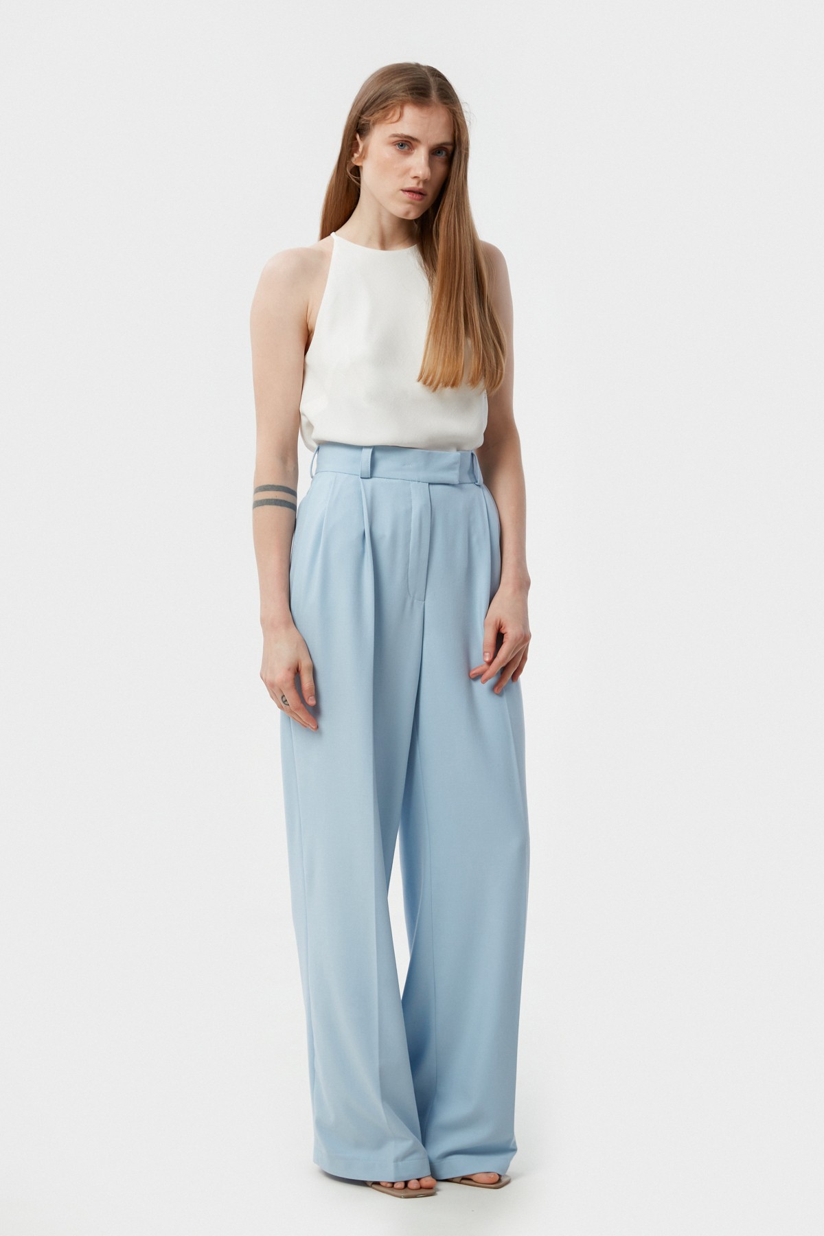 Baby blue palazzo pants made of suit fabric with viscose 31334 from