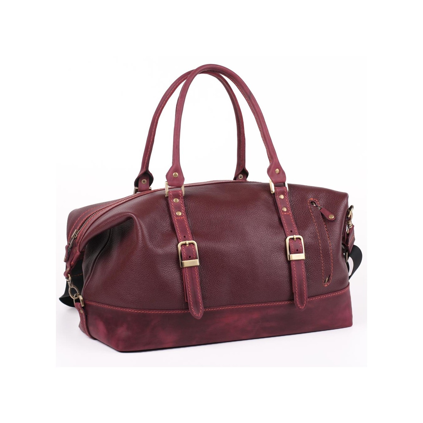 Beautiful women's leather carpetbag in burgundy color