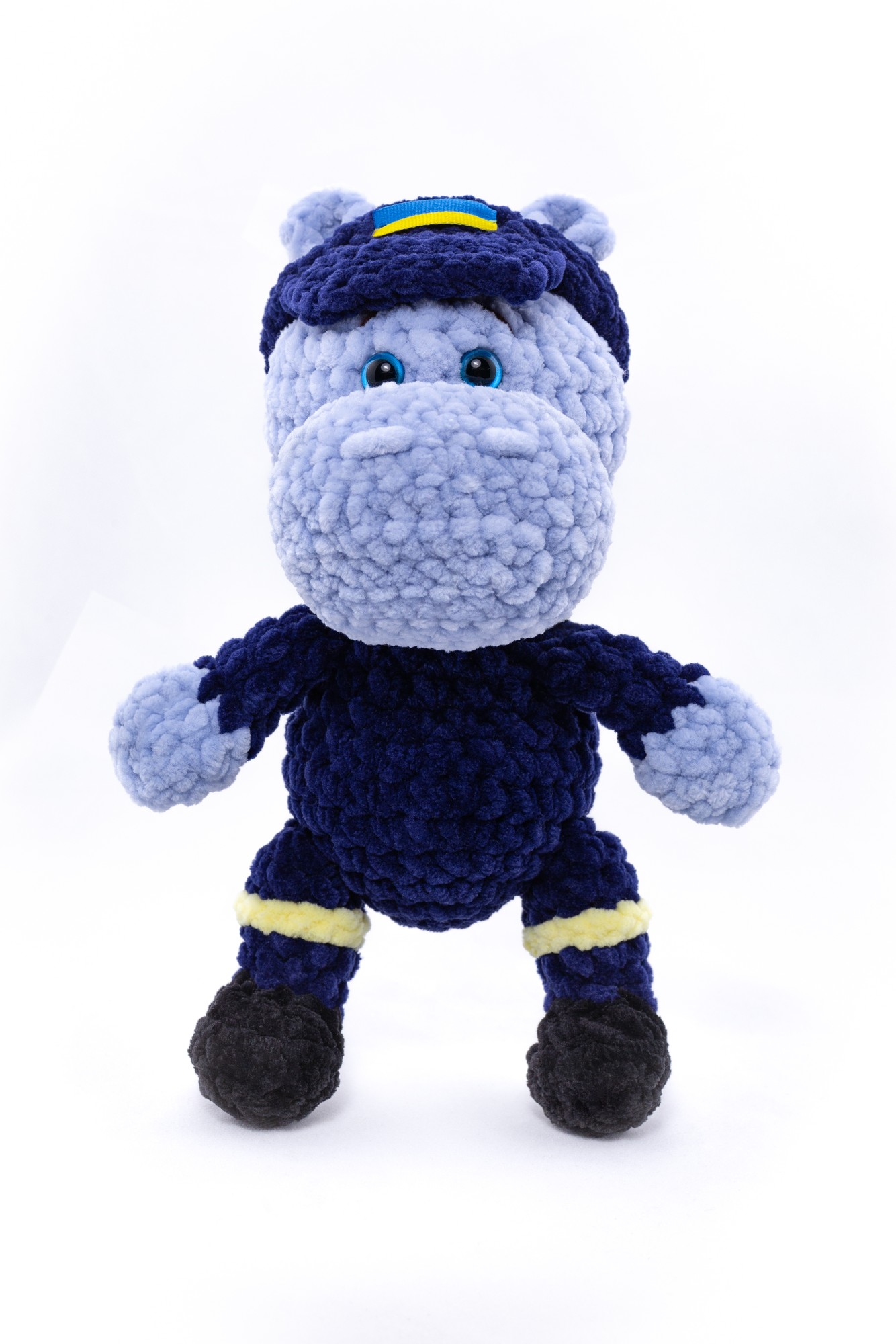 Knitted plush toy  Rescuer Bohdan the Hippo