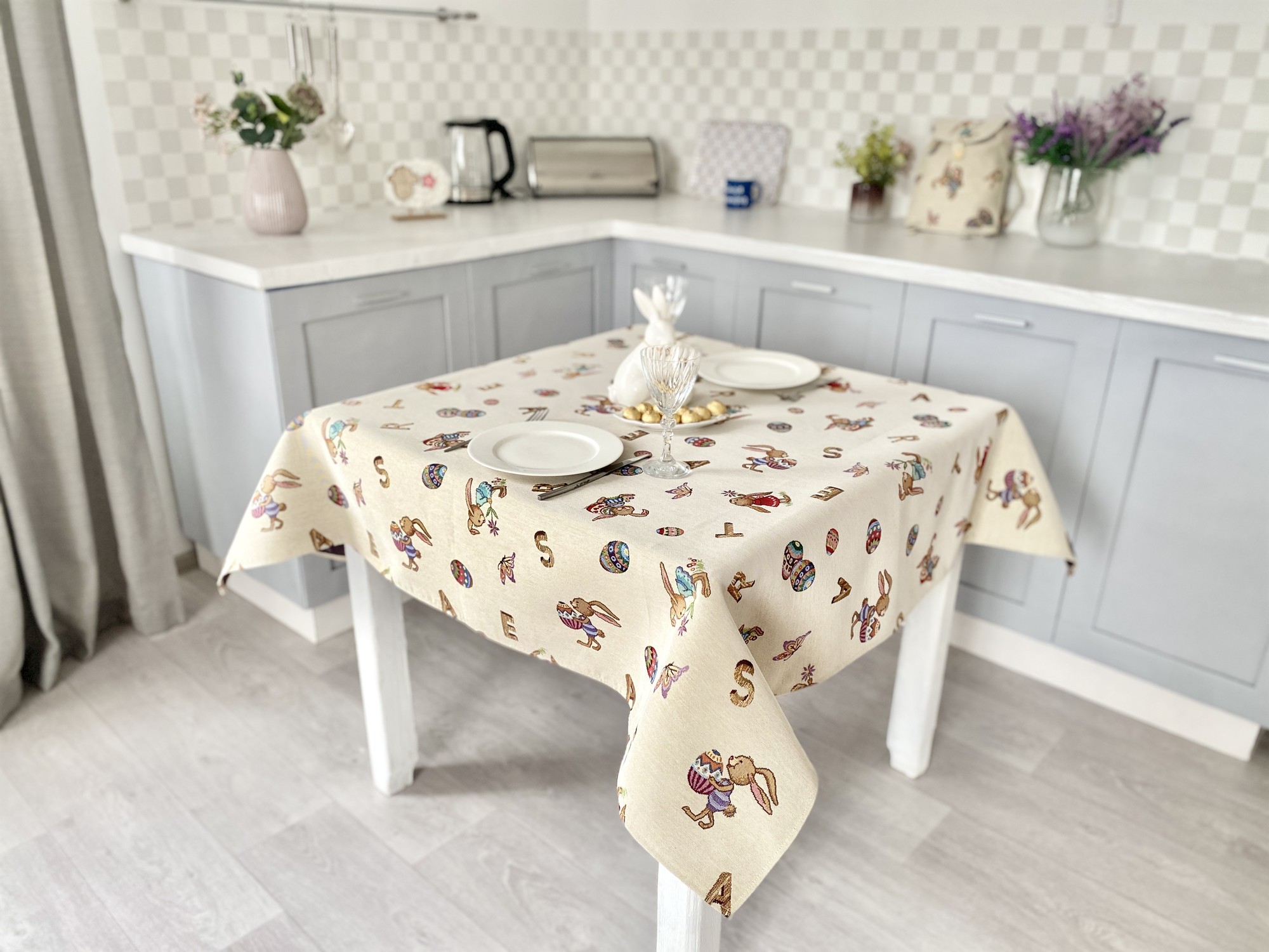 Easter tapestry tablecloth 54x94 in (137 x 240 cm.) festive tablecloth