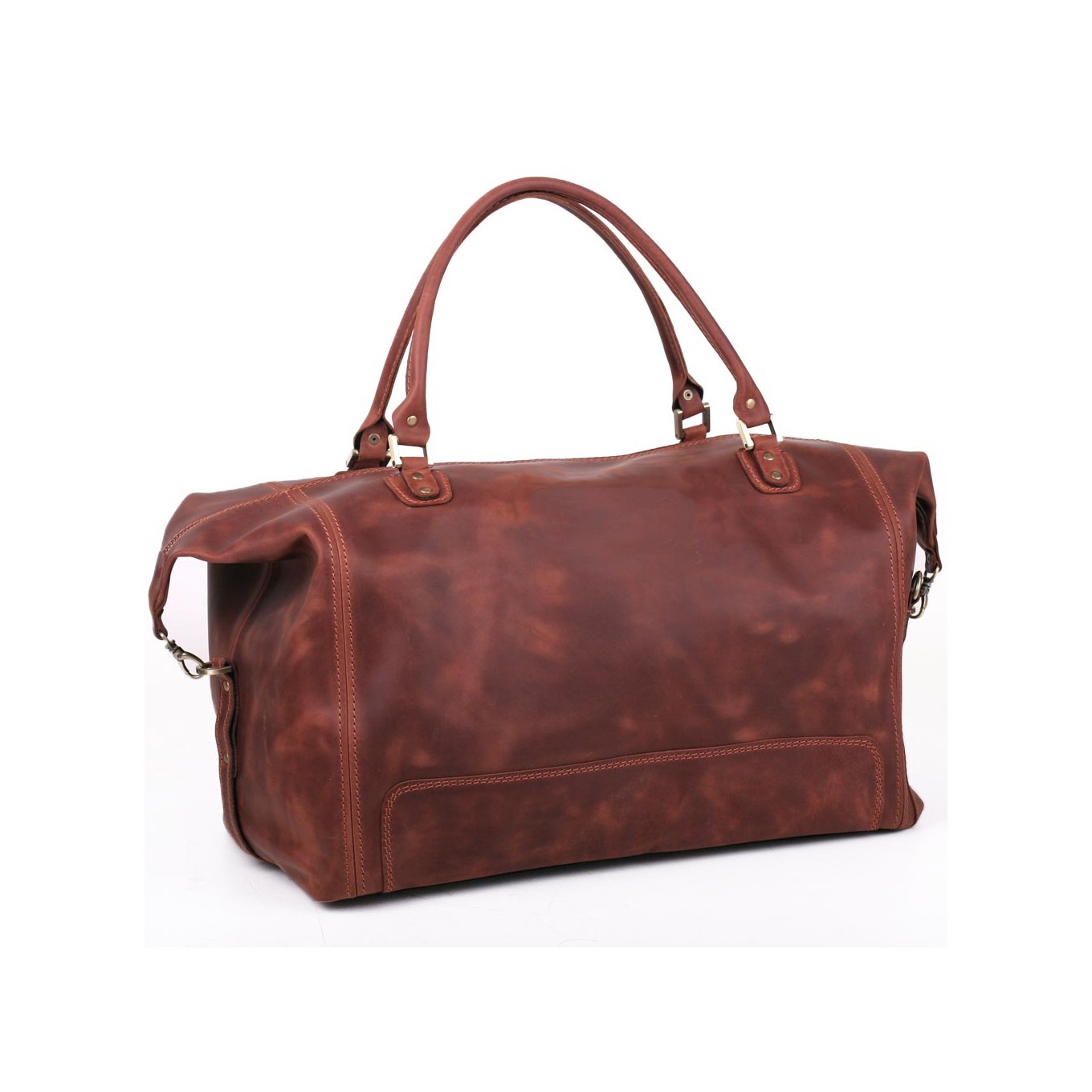 Solid roomy cognac-colored leather carpetbag
