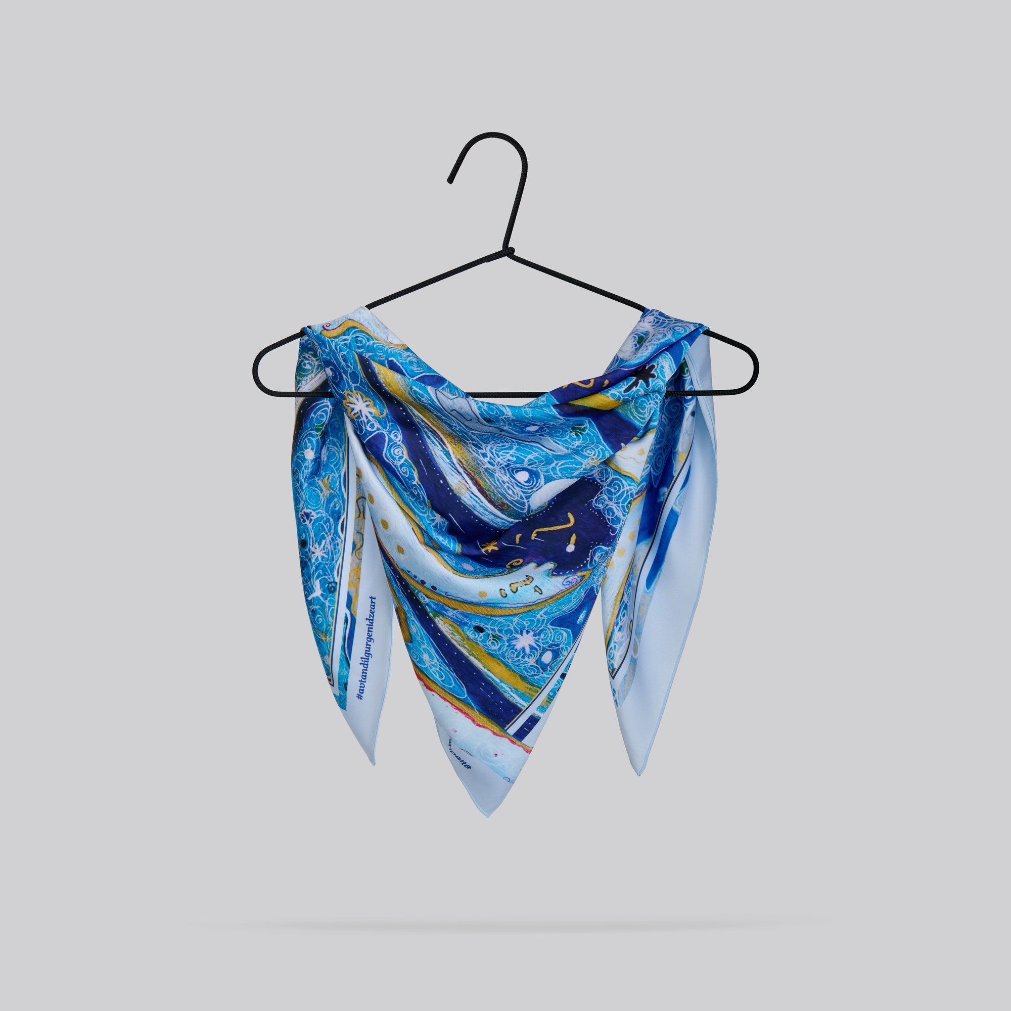Scarf "Peaceful Sky" Size 57*57 cm blue silk shawl from Ukraine